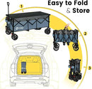 Sekey 48''L Collapsible Foldable Extended Wagon with 440lbs Weight Capacity, Heavy Duty 300L Folding Utility Garden Cart with Big All-Terrain Beach Wheels & Drink Holders. Blue&Grey by GreenHaven Gardens