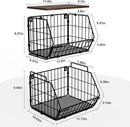 Wetheny 2 Tier Stackable Wall Mounted Wire Basket Fruit Basket with Wood Lid - Kitchen Pantry Organization and Storage, Hanging Storage Basket for fruits, Onion, Potato, Produce, Vegetable (Black) by CozyNest Decor