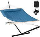 ANOW Double Hammock with Stand Included, Rope Hammock with Detachable Pillow and Pad for Outdoors Indoors, 450 LBS Weight Capacity, Blue by GreenHaven Gardens