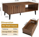 Mid Century Modern Coffee Table with Grooved Drawers & Open Storage, 47" MDF Walnut Wood Center Table with Black Solid Wood Legs, Retro Living Room Furniture by CozyNest Decor