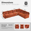 135.5" Oversized Modular Sectional Sofa, L Shaped Convertible Couch with Movable Ottoman, Large 6 Seat Corner Couches for Living Room Deep Seat Terracotta Orange Chenille by CozyNest Decor