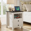 Apicizon End Table, Farmhouse End Tables with Charging Station, Nightstand with Drawers and Storage Cabinet, Wood Coffee Table for Small Spaces, Sofa Side Table for Living Room, Bedroom by CozyNest Decor