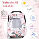Pea Pod Car Seat Cover for Baby Girls, Floral Infant Car Seat Canopy Cover for Newborn, with 2 Layers Windows of Breathable Mesh/Fabric, 3D Minky Dot Backing, Ultra Soft & Comfortable by TinyTreasures Baby Boutique