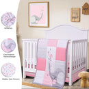 Cloele Elephant Crib Bedding Set for Girls - 3 Piece Baby Bedding Set Includes Comforter Fitted Sheet Crib Skirt - Pink Floral Standard Size Nursery Bedding Set Baby Crib Set for Girls by TinyTreasures Baby Boutique