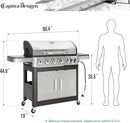 Captiva Designs 6-Burner Propane Gas BBQ Grill with Side Burner & Porcelain-Enameled Cast Iron Grate for Outdoor Kitchen & Backyard Barbecue, 65,800 BTU Output,665 SQ.IN. Cooking Area,Stainless Steel by GreenHaven Gardens