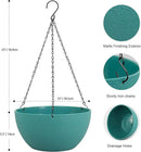 12 inch Large Hanging Planters for Indoor Outdoor Plants, 2 Pack Hanging Flower Plant Pots with Drainage Holes and Chain for Garden Porch, Plastic Hanging Baskets for House Plants, Blue Green by CozyNest Decor