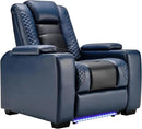 ANJ Power Home Theater Seating, PU Leather Electric Recliner Chair with Powered Headrest, Dual Motors Movie Reclining Chairs with LED Lights,USB Port, Cup Holders, Hidden Arm Storage (Blue & Black) by CozyNest Decor