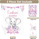 Custom Name Crib Bedding Set - Elephant Theme, Personalized Purple FlowerNursery Bedding 3-Piece Set– Soft Blanket, Fitted Sheet, Changing Pad Cover – for Newborns Girls Nursery Gifts by TinyTreasures Baby Boutique