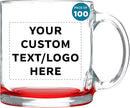 Custom Libbey Clear Glass Coffee Mugs 13 oz. Set of 100, Personalized Bulk Pack - Perfect for Coffee, Tea, Espresso, Hot Cocoa, Other Beverages - Red Bottom by TinyTreasures Baby Boutique