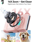 SOOMFON Digital Camera - Max 72MP Point and Shoot Kids Cameras with 16X Zoom, 32G TF Card, 2 Batteries and Card Reader, Compact Pink Digital Camera for Kids Teens Beginners by TinyTreasures Baby Boutique