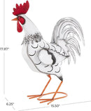 Deco 79 Metal Rooster Decorative Garden Sculpture Garden Statue with Black and Red Accents, Outdoor Sculpture 6" x 16" x 18", White by GreenHaven Gardens