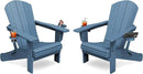 KINGYES Folding Adirondack Chair Set of 2, Dual Cup Holders & All-Weather HDPE, Wood-Like Patio Chair for Backyard, Camping, Pool & Fire Pit, Navy by GreenHaven Gardens
