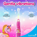Brush-Baby - KidzSonic Unicorn Kids Electric Toothbrush, Ages 3+ Years - DeepClean Bristles, Suction Base - Fun Design with Flashing Lights - 2 x Replacement Heads & 1 x AAA Battery by TinyTreasures Baby Boutique