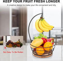 Livabber Countertop Fruit Basket Bowl with Banana Hanger, Modern Standing Fruit Vegetable Bowl Storage, with Banana Tree Holder for Kitchen Dinning Table (Round Wood, Black) by CozyNest Decor