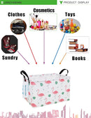 LANGYASHAN Rectangular Storage Bin Collapse Canvas Fabric Cartoon Storage Basket with Handles for Organizing Home Kitchen Boys and Girls Toys Office Closet Shelf Baskets(Rec Leaf Flamingo) by TinyTreasures Baby Boutique