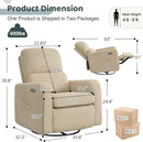 Swivel Rocker Recliner, Oversized Power Recliner Nursery Glider with Removable Cushion, Upholstered Swivel Reclining Chairs for Nursery Living Room Bedroom, Corduroy Camel by TinyTreasures Baby Boutique