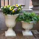 Worth Garden Plastic Urn Planters for Outdoor Plants, Tree 22'' Tall 2 Pack Round Classic Resin Flower Pots Indoor Beige Traditional Front Porch 15 in Dia. Large Imitation Stone Decorative Patio Deck by CozyNest Decor