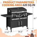 MELLCOM 36 In Extra Large Charcoal Grill - 620 Sq.In Oversized BBQ Area with Storage Cabinet & Individual Lifting Charcoal Trays, Thermometer and Foldable Side Tables for Outdoor by GreenHaven Gardens