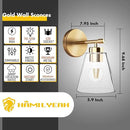 Hamilyeah Gold Wall Sconces Set of 2, Bathroom Sconce Lighting Fixtures, Modern Industrial Sconces Wall Lighting Indoor, Brass Wall Lamps for Bedroom Living Room Kitchen Over Sink Hallway by CozyNest Decor