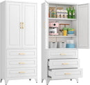 75" Kitchen Pantry Cabinet, Metal Storage Cabinets with Doors and Adjustable Shelves, White Tall Pantry Cabinet with 3 Drawers for Dinning Living Room by CozyNest Decor