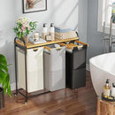 Laundry Hampers 3 Section, Laundry Sorter with Removable Shelf and Pull-Out Bags, Clothes Hampers with Wheels Rolling Cart Basket for Laundry Room Bathroom, 3 x 40 L (Black White Gray) by CozyNest Decor