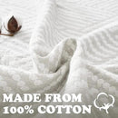 jinchan Boho 100% Cotton Blanket Muslin 50x60 Inches Lightweight 3-Layer Geometric Square Striped Pattern Reversible Quilt Throw Soft Breathable Comfy All Seasons for Couch Bed Decor, Light Grey by CozyNest Decor