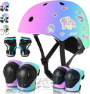 Adjustable Kids Bike Helmet with Knee & Elbow Pads Set, Color Gradient Design for Boys and Girls Aged 3-14+, for Skateboarding, Scooter, Roller & Inline Skating, Longboard by TinyTreasures Baby Boutique