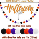 Jishi Fall Event Garlands, 3pk Orange Black White Felt Pom Pom Garland, 6.6ft Long, 25mm 24 Balls, Halloween Thanksgiving Party Decor by CozyNest Decor