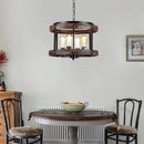 4-Light Large Rustic Farmhouse Wood Pendant Light Fixture with Adjustable Chain, 16.5 inch Oak Wood Drum Chandelier for Dining Room Kitchen Island Farmhouse Living Room Hallway, Black by CozyNest Decor