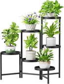 iDavosic.ly 6 Tier Large Plant Stand Indoor with 10 Inch Wide Tray, Tiered Corner Metal Outdoor Flower Display Holder Shelf, Folding Tall Rack for Patio Porch Living Room, Modern Black by GreenHaven Gardens