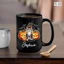 Customized Siberian Wearing Witch Hat Coffee Cup with Name, Personalized Siberian Cat Pumpkins Ceramic Mugs 11oz 15oz, Halloween Cat Cup Gift for Dad Mom Kid, Pet Owner Halloween Black Mug by TinyTreasures Baby Boutique