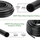 200FT+40FT Drip Irrigation System, Garden Watering System with 8/11mm Main Tubing 4/7mm Distribution Irrigation Tubing and Accessories, Irrigation System for Garden, Greenhouse, Yard, Lawn, Plant by GreenHaven Gardens