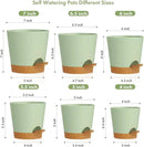 7/6.5/6/5.5/5/4 inch Self Watering Pots for Indoor Outdoor Plants, 6 Pack Plastic Flower Planters with Drainage Holes and Removable Saucers, Plant Pots with Wicking Rope, Green Brown by GreenHaven Gardens