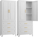 75" Kitchen Pantry Cabinet with 3 Drawer,Metal Storage Cabinets with Doors and 4 Adjustable Shelves,White Kitchen Cabinet with 2 Gold Handles,Food Cupboard for Livingroom,Pantry, Bathroom by CozyNest Decor
