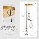 3-Light Raindrop Pendant Light Fixtures, Brass Glass Pendant Lighting, Teardrops Modern Hanging Light for Entryway Foyer Kitchen Island Dining Living Room Hallway by CozyNest Decor