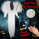 6.6 Feet Halloween Animatronic Standing Angel with Sound-Activated Light-up Eyes and Flapping Wings