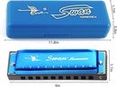 SWAN Blues Harmonica Key of C Mouth Organ Diatonic Harmonica with Case, 10 Hole 20 Tones Stainless Blues Harp for Adults, Beginners and Professional (Sapphire Blue) by TinyTreasures Baby Boutique