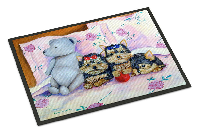 Yorkie Puppies three in a row Indoor or Outdoor Mat 24x36 Doormat