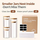 ComSaf Glass Food Storage Jars Set of 6, Clear Glass Storage Containers with Lids, Canisters Sets for the kitchen, Spaghetti, Pasta, Flour, Nuts, Oat, Coffee and Sugar Container, Pantry Organization by CozyNest Decor