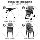 INFANS 4 in 1 High Chair–Booster Seat, Convertible Highchair w/Adjustable Height and Recline,Removable Tray,DetachableCushion, Installation-Free,Simple Fold for Baby, Infant& Toddler by TinyTreasures Baby Boutique