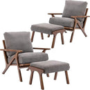 Wahson Set of 2 Mid Century Arm Chairs and Ottomans, Upholstered Accent Armchair with Wood Frame and Canvas Cushions, Leisure Slipper Chair for Living Room/Bedroom, Grey by CozyNest Decor