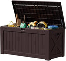 JUMMICO 120 Gallon Resin Deck Box, Large Outdoor Storage Box Waterproof & Lockable for Garden, Patio, Pools (Deep Brown) by CozyNest Decor