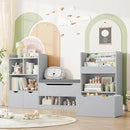 FOTOSOK 72” Kids Bookshelf with Reading Nook, Large Toy Storage Organizer with Seat Cushion and 3 Movable Drawers, Kids Reading Nook Toy Organizers and Storage with Bench for Living Room, Grey by CozyNest Decor