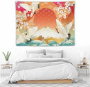 HZOHNAGO Japanese Tapestry Cherry Blossom Crane Sea Wave Fuji Mountain Red Sun Pattern Printed Wall Tapestry Painting Wall Hanging for Bedroom Living Room Dorm 80" W x 60" H by CozyNest Decor
