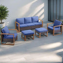 Outdoor Wicker Patio Furniture Set - 5 Piece Patio Conversation Set with 2 Wicker Armrest Chairs,2 Rattan Ottoman and 1 Couch,Sturdy Frame,Thick Cushions,Deep Seating(Brown/Blue) by CozyNest Decor