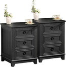 Farmhouse Night Stand Set of 2, 18" End Table with 3 Drawer Metal Handle, Dresser for Bedroom, Sofa Bed Side Table Chest of Drawers,Wood Nightstand Cabinet for Organizer, Living Room-Black by CozyNest Decor