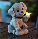MeritMode Solar Dog Garden Statue with Butterfly Lights - Waterproof Outdoor Statue Decor for Patio, Lawn, Balcony, for Mom, Grandma, Women on Mother’s Day, Father’s Day, Housewarming by GreenHaven Gardens