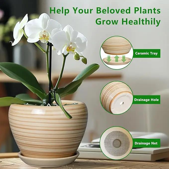 Ceramic Pot for Plant 10 Inch - Planter for Outdoor Plants Indoor Plant Pot with Drainage Hole Large Planter Round Flower Pot for House Patio Garden Yellow, photo 5 of 7