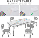 Kids Study Table and Chairs Set, Height Adjustable Toddler Table and Chair Set for Kids Ages 3-8, Graffiti Desktop (Grey) by CozyNest Decor
