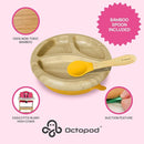 Abiie Octopod Bamboo Dish - Kids Plates for 4 months and up, 3-Compartment Baby Plates with Suction, Round Bamboo Baby Plate, Mess-Free Toddler Suction Plates, Baby Feeding Supplies, 7.5 x 7.5 x 1.9in by TinyTreasures Baby Boutique